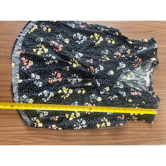 Loft Small Blouse Black White Polka Dot Floral Sleeveless V-Neck Top - Picture 6 of 8